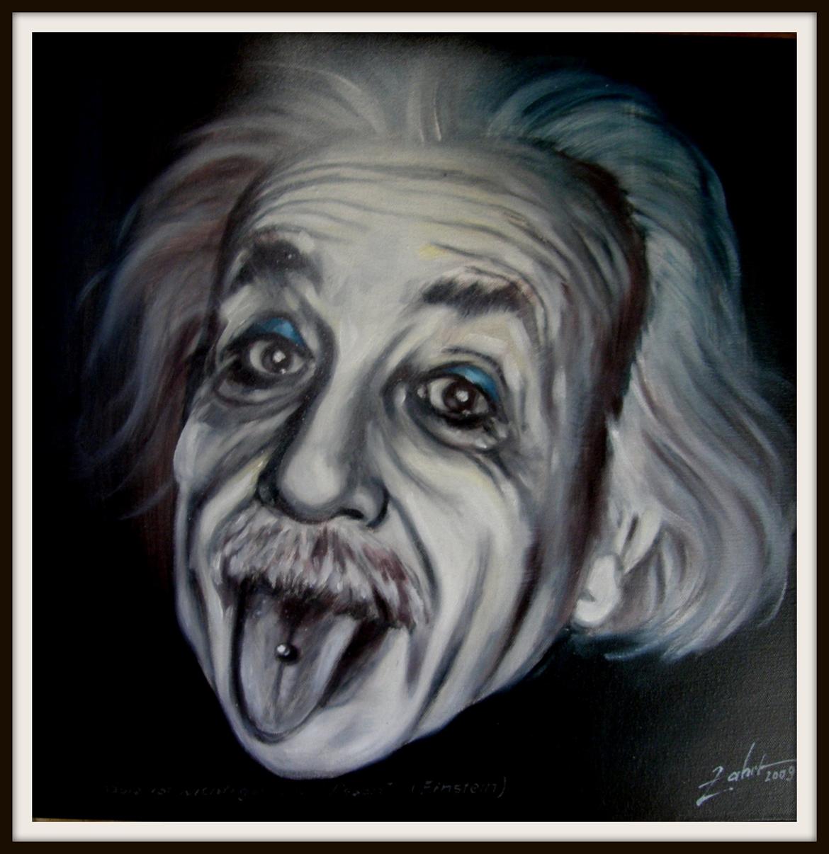 Albert Einstein mit Zungenpiercing – Ölbild von Peter Zahrt